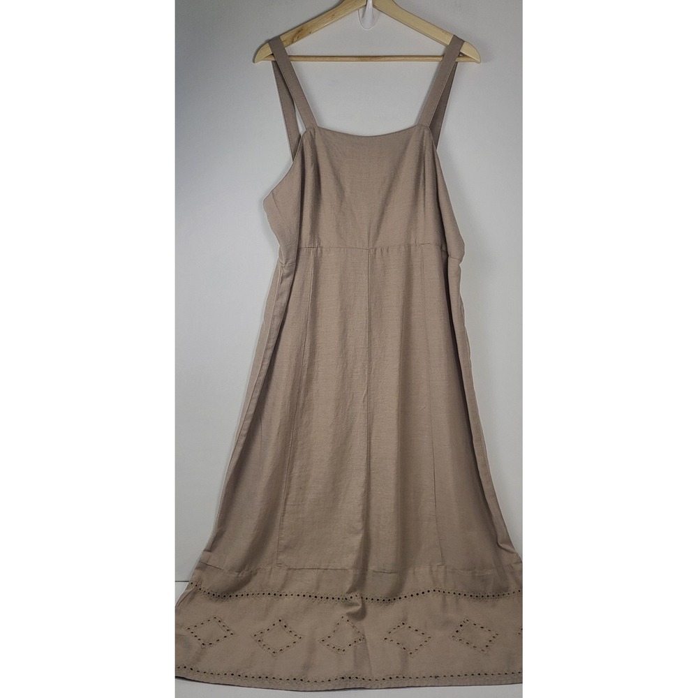 ANA Women Linen Rayon Sleeveless Eyelet Embroidered ALine Midi Dress XLarge BOHO